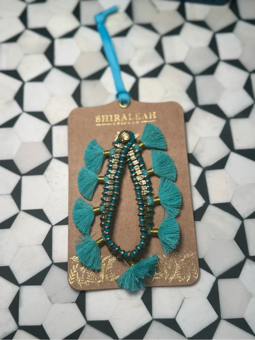 💙Anthropologie Shiraleah Jewelry Felicity bracelet tassels in turquoise bohemian - Picture 3 of 4